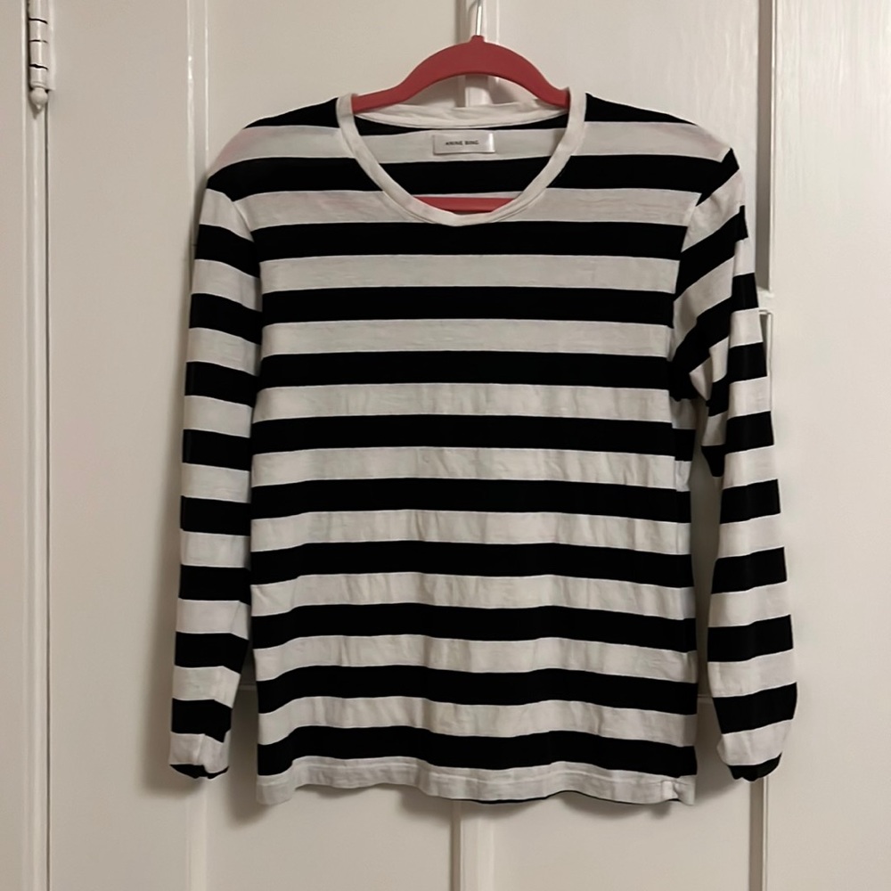 Black and white striped Anine Bing long sleeved shirt